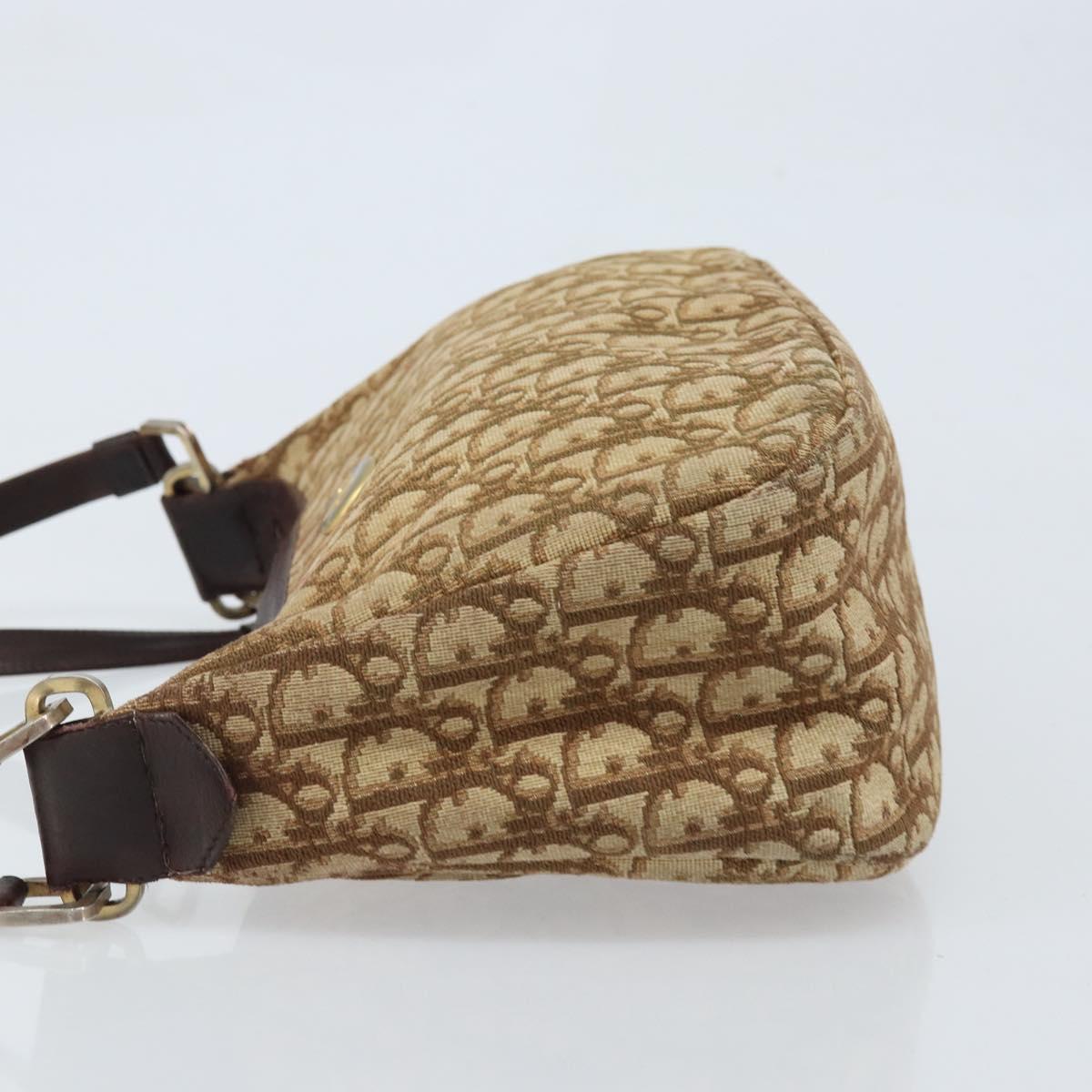 Christian Dior Trotter Canvas Shoulder Bag Beige Gold Auth bs33761