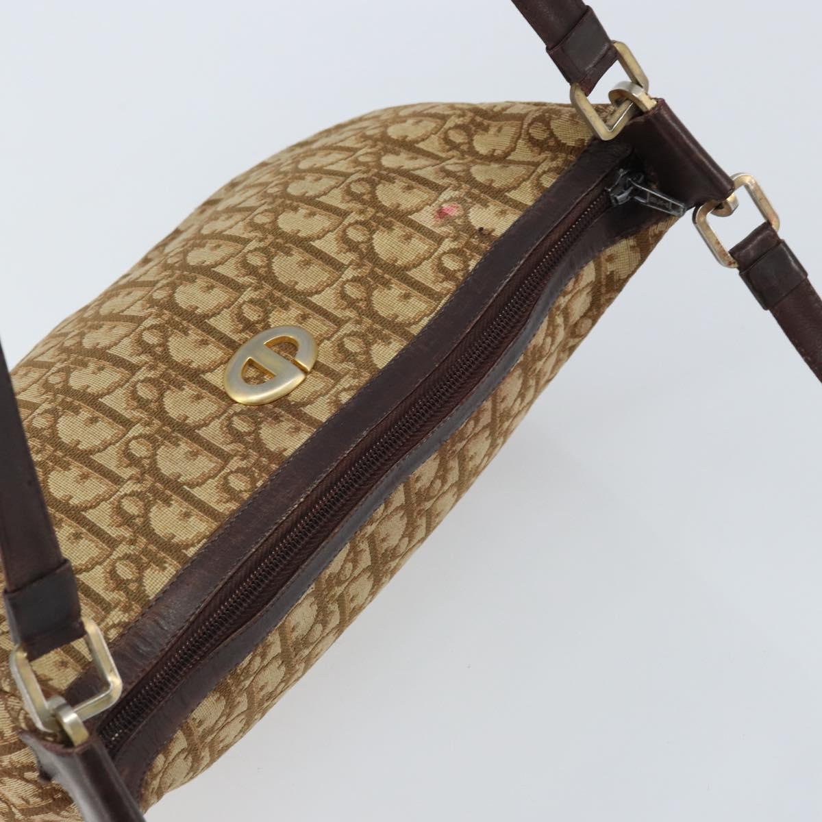 Christian Dior Trotter Canvas Shoulder Bag Beige Gold Auth bs33761
