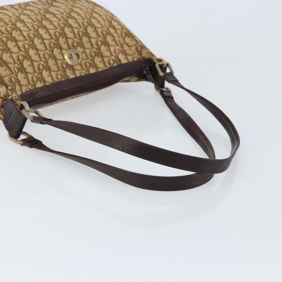 Christian Dior Trotter Canvas Shoulder Bag Beige Gold Auth bs33761