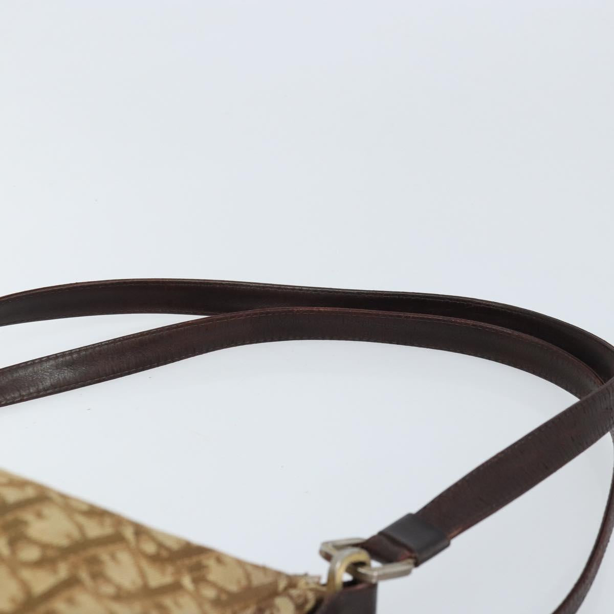 Christian Dior Trotter Canvas Shoulder Bag Beige Gold Auth bs33761