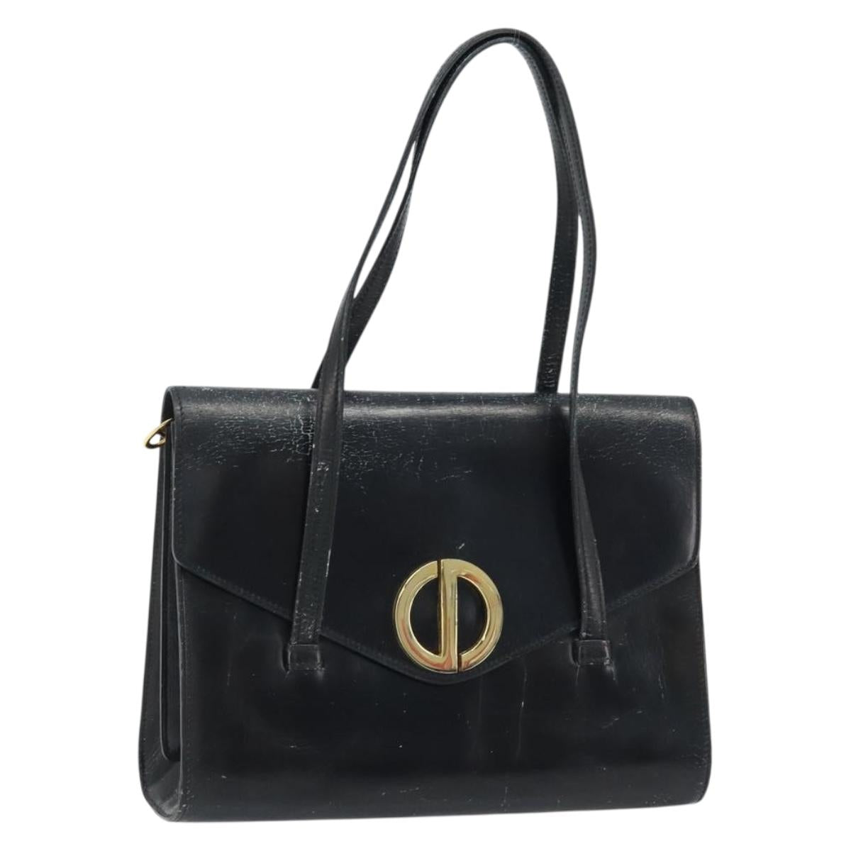 Christian Dior Hand Bag Leather Black Gold Auth bs33762