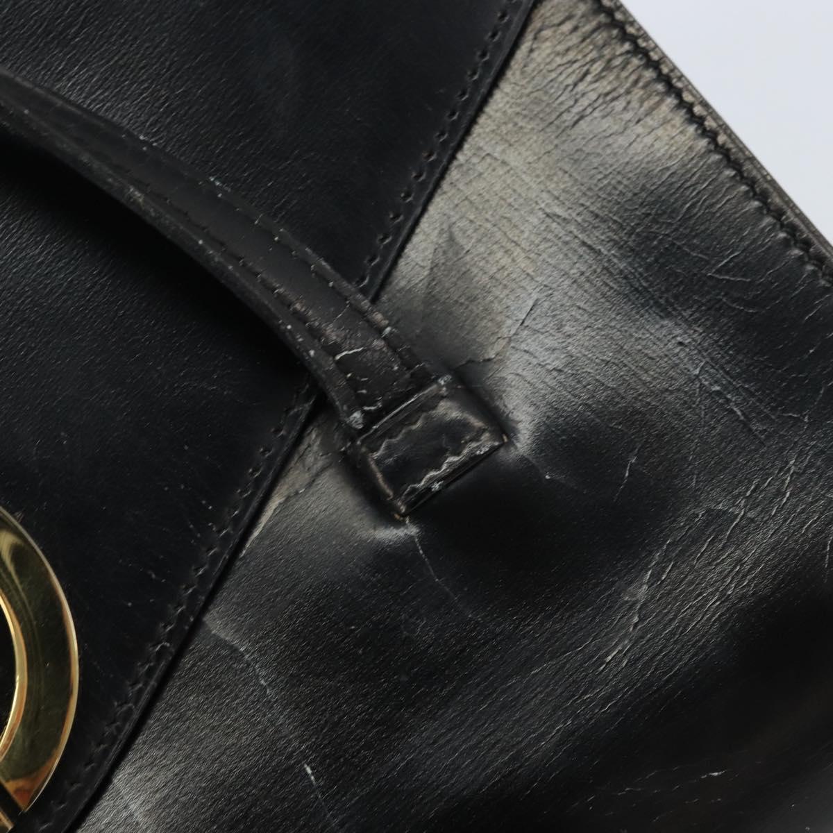 Christian Dior Hand Bag Leather Black Gold Auth bs33762