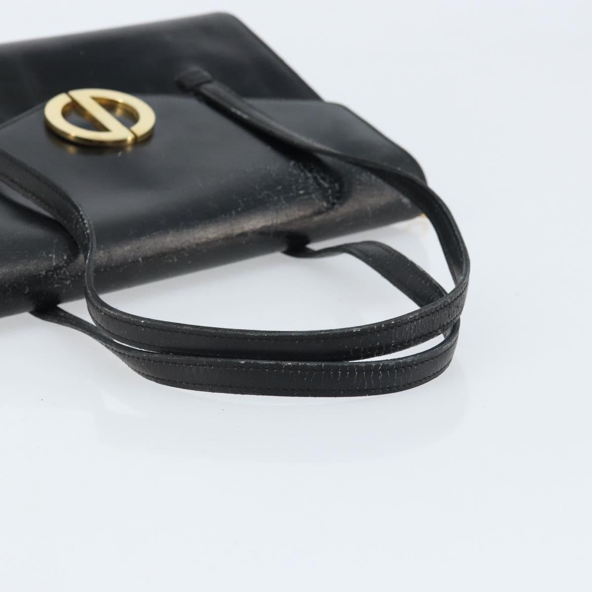 Christian Dior Hand Bag Leather Black Gold Auth bs33762