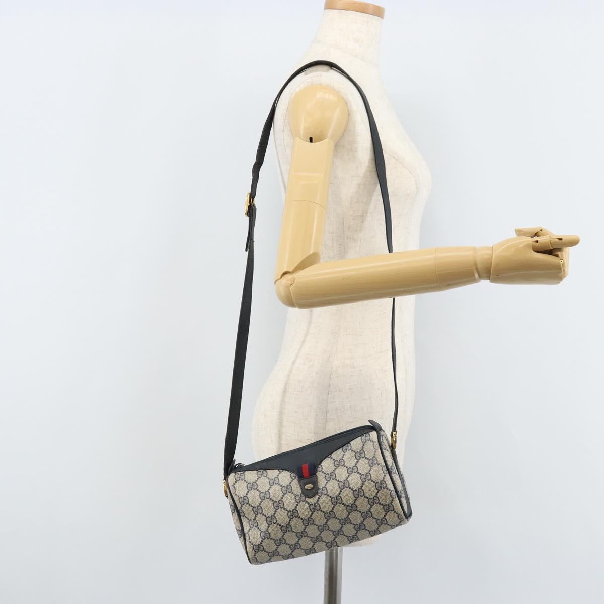GUCCI GG Supreme Sherry Line Bag PVC Navy Gold Red 89 02 018 Auth bs33770