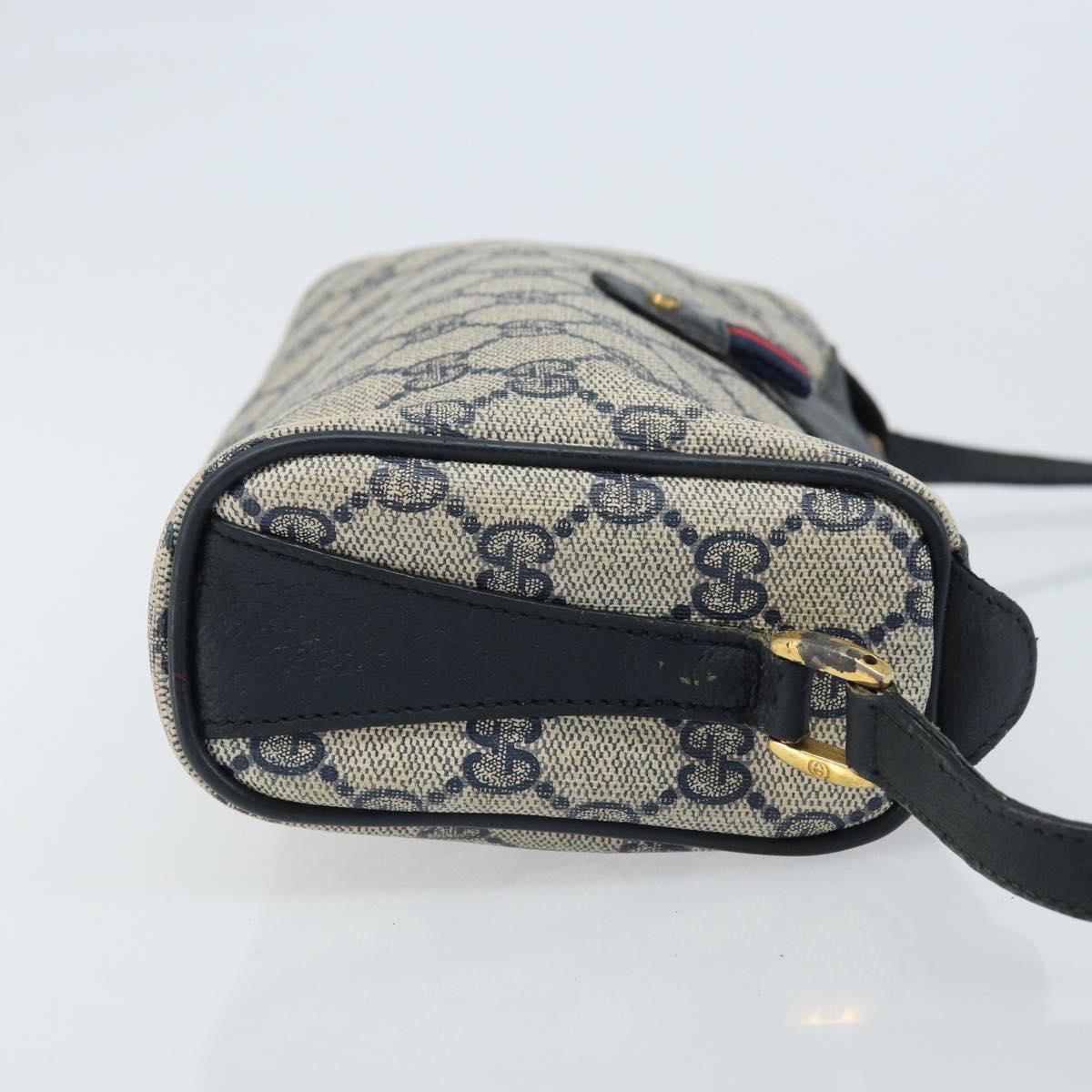 GUCCI GG Supreme Sherry Line Bag PVC Navy Gold Red 89 02 018 Auth bs33770