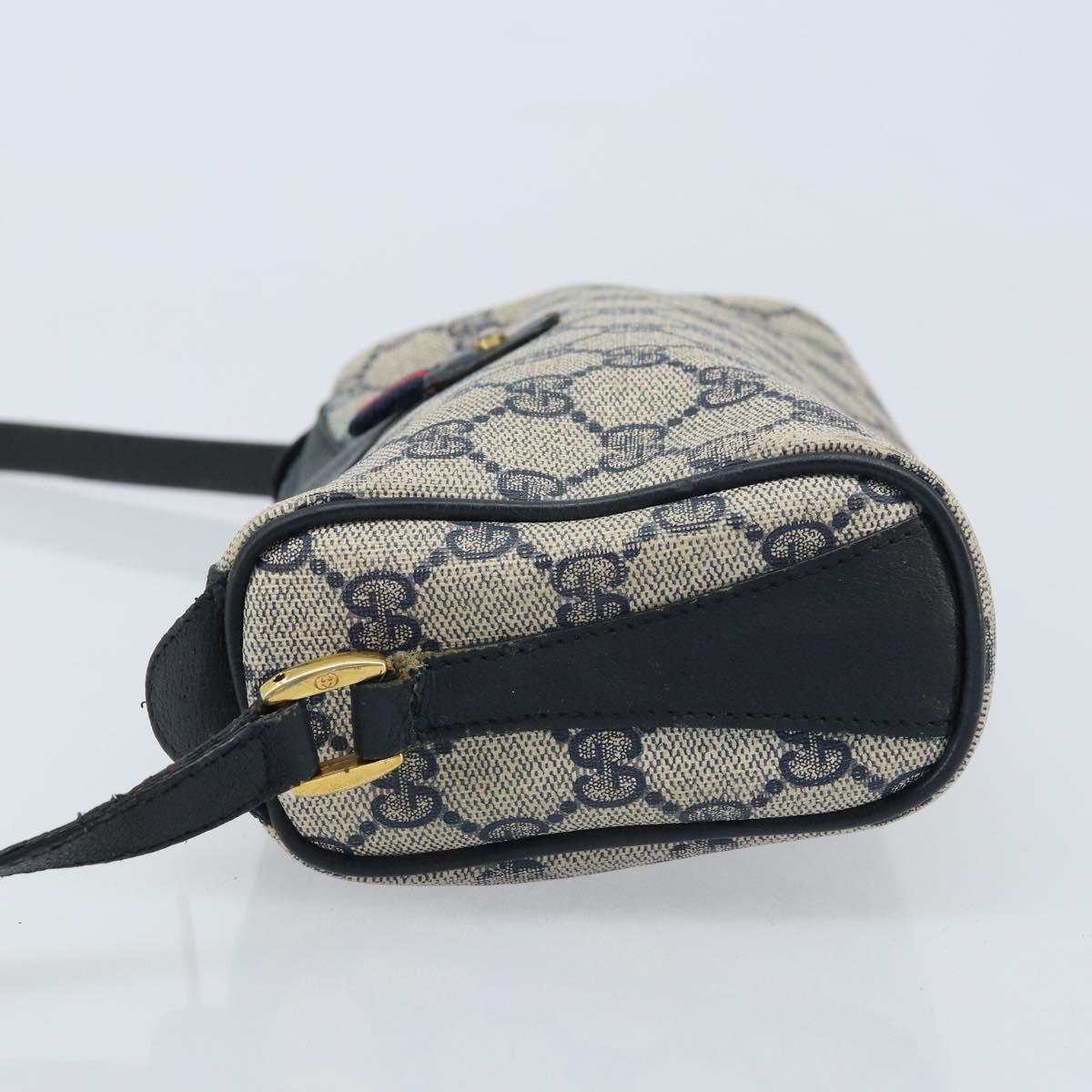 GUCCI GG Supreme Sherry Line Bag PVC Navy Gold Red 89 02 018 Auth bs33770