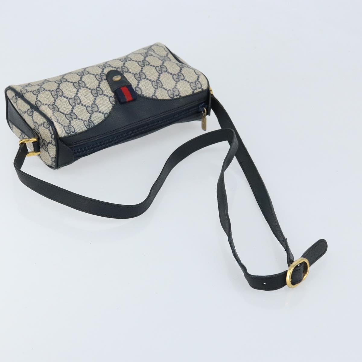 GUCCI GG Supreme Sherry Line Bag PVC Navy Gold Red 89 02 018 Auth bs33770