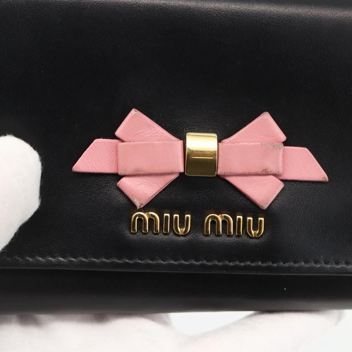 Miu Miu Long Wallet Leather Black Gold Auth bs33771