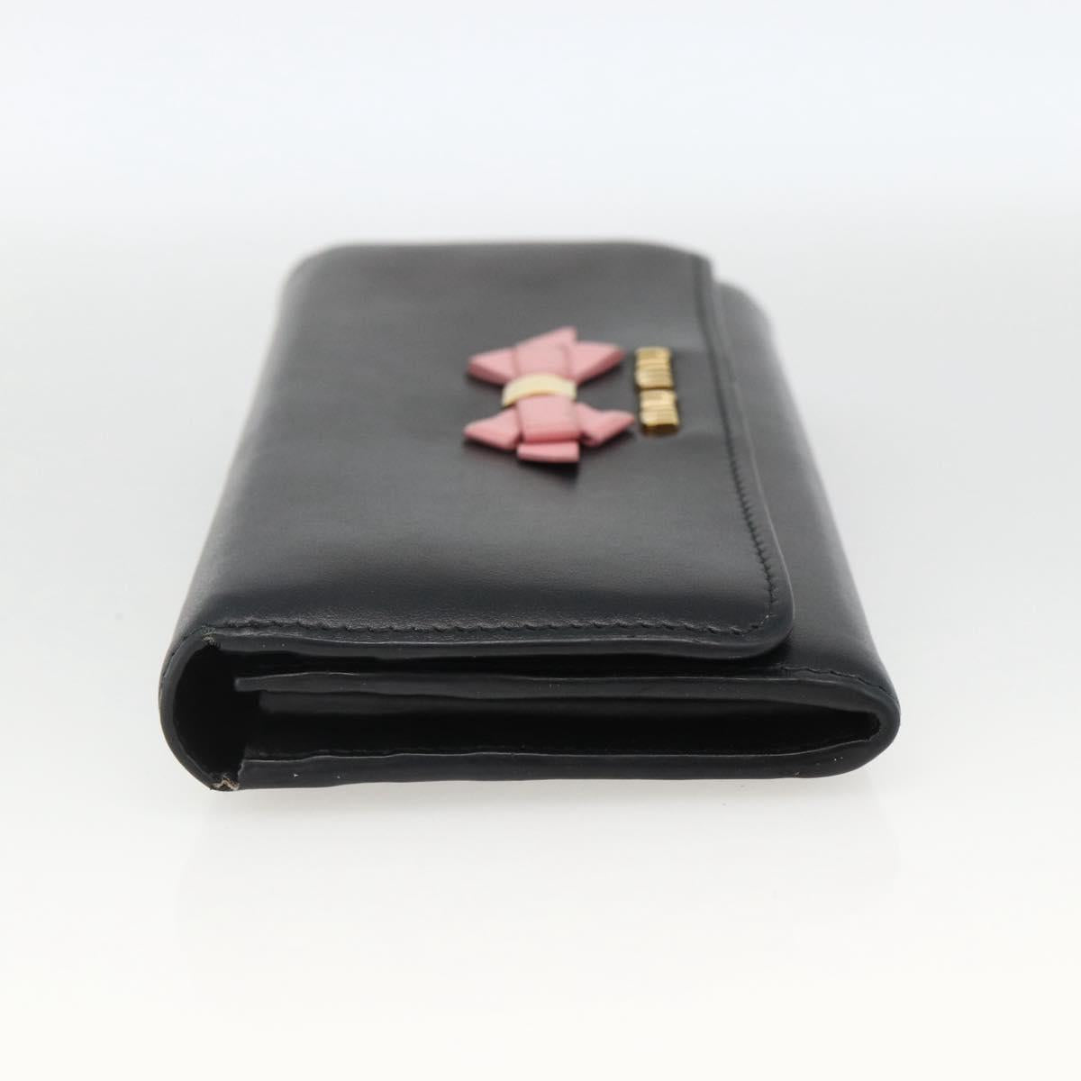 Miu Miu Long Wallet Leather Black Gold Auth bs33771
