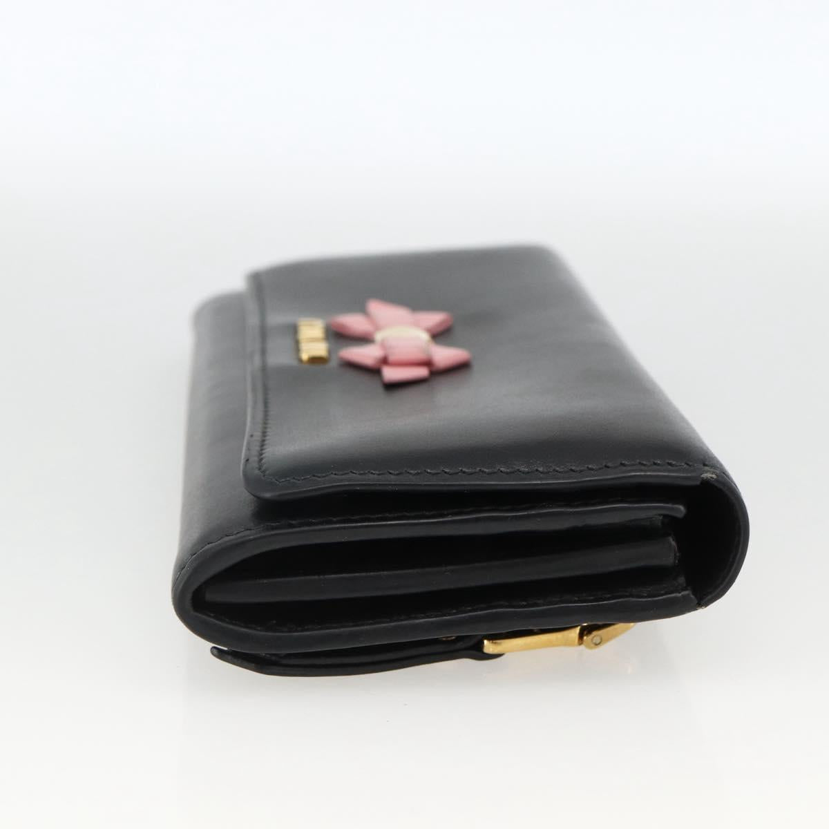 Miu Miu Long Wallet Leather Black Gold Auth bs33771