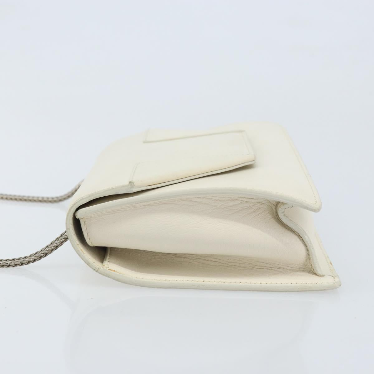 SAINT LAURENT Chain Shoulder Bag Leather White Silver Auth bs33774