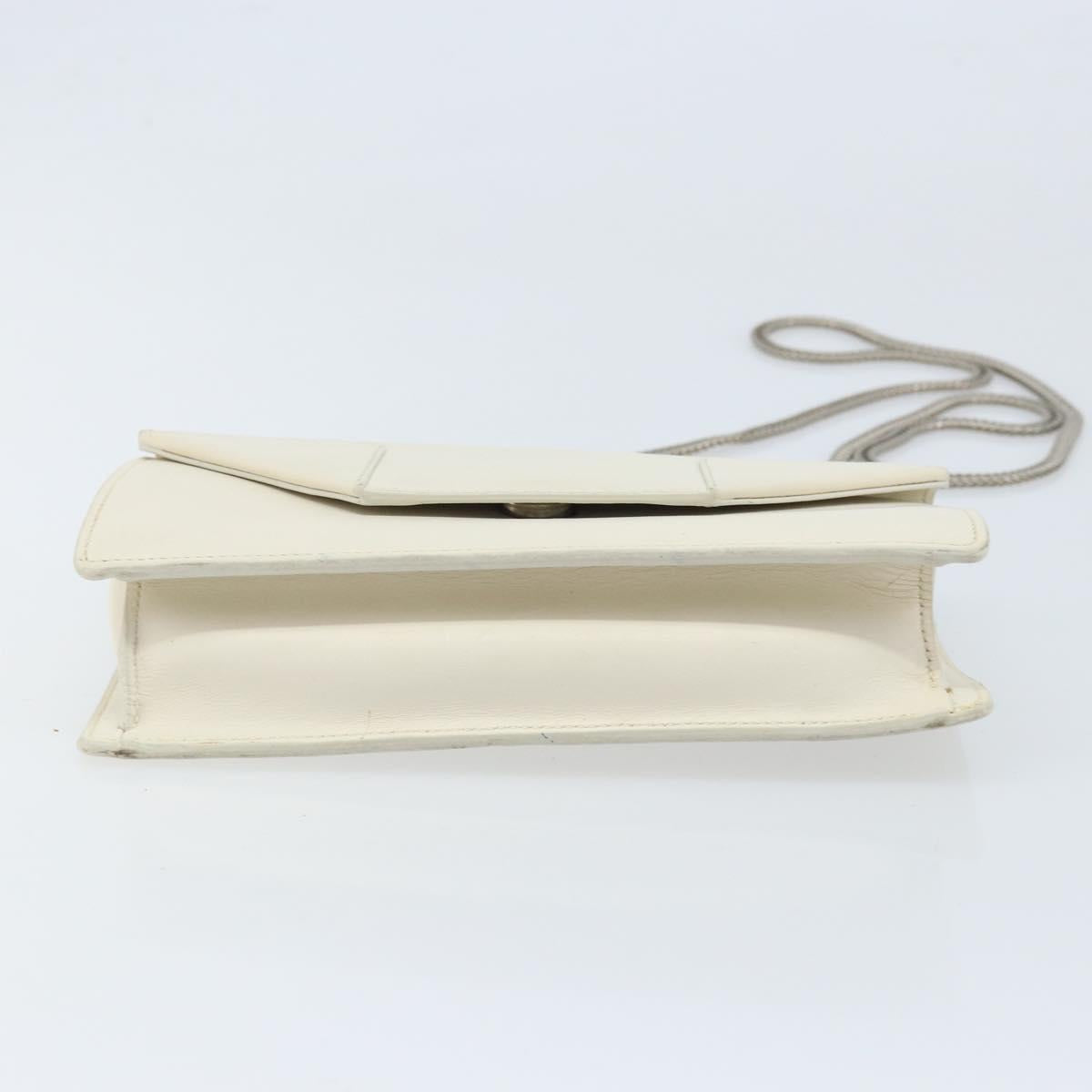 SAINT LAURENT Chain Shoulder Bag Leather White Silver Auth bs33774