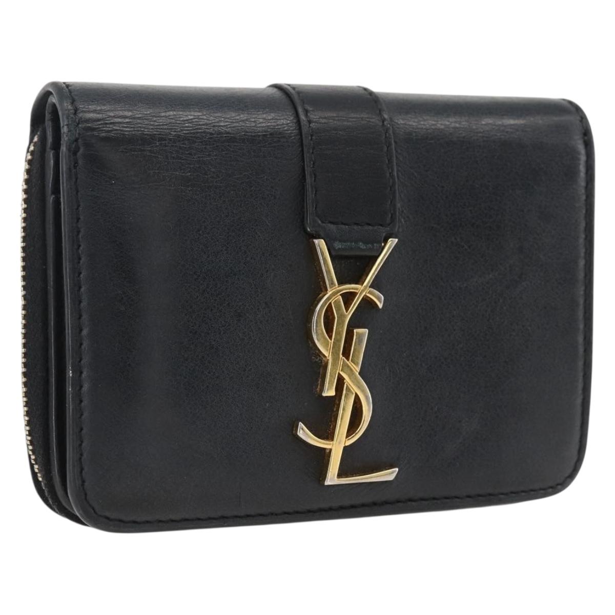 SAINT LAURENT Wallet Leather Black Gold Auth bs33776