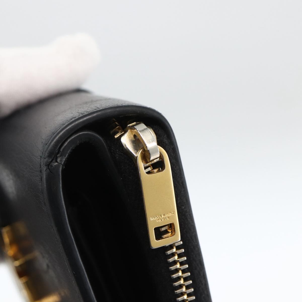 SAINT LAURENT Wallet Leather Black Gold Auth bs33776