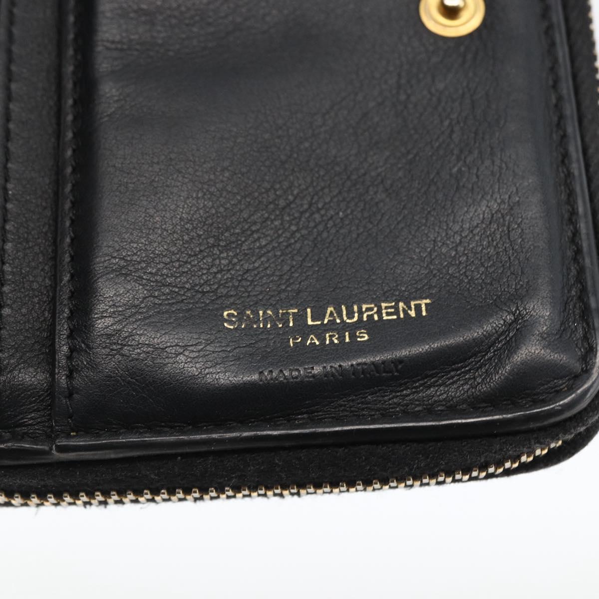 SAINT LAURENT Wallet Leather Black Gold Auth bs33776