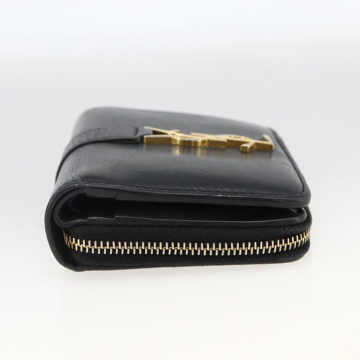 SAINT LAURENT Wallet Leather Black Gold Auth bs33776