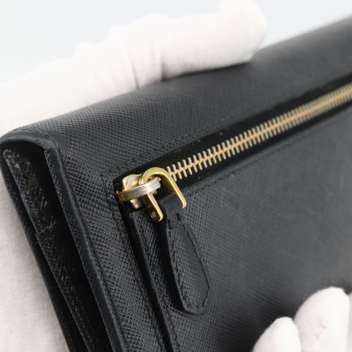 PRADA Long Wallet Safiano leather Black Gold Auth bs33777