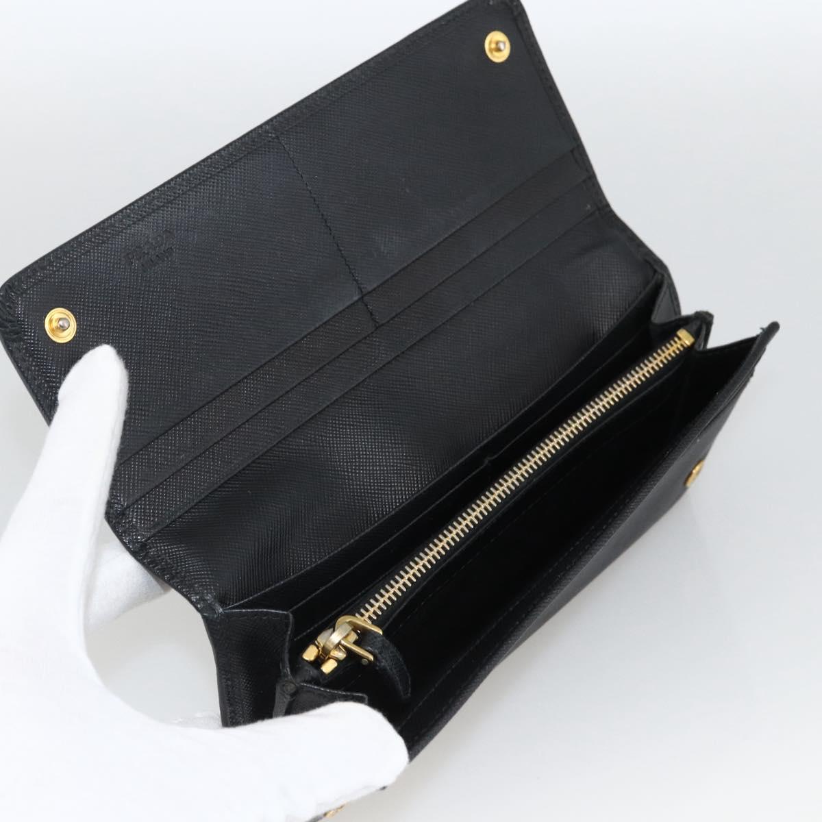 PRADA Long Wallet Safiano leather Black Gold Auth bs33777