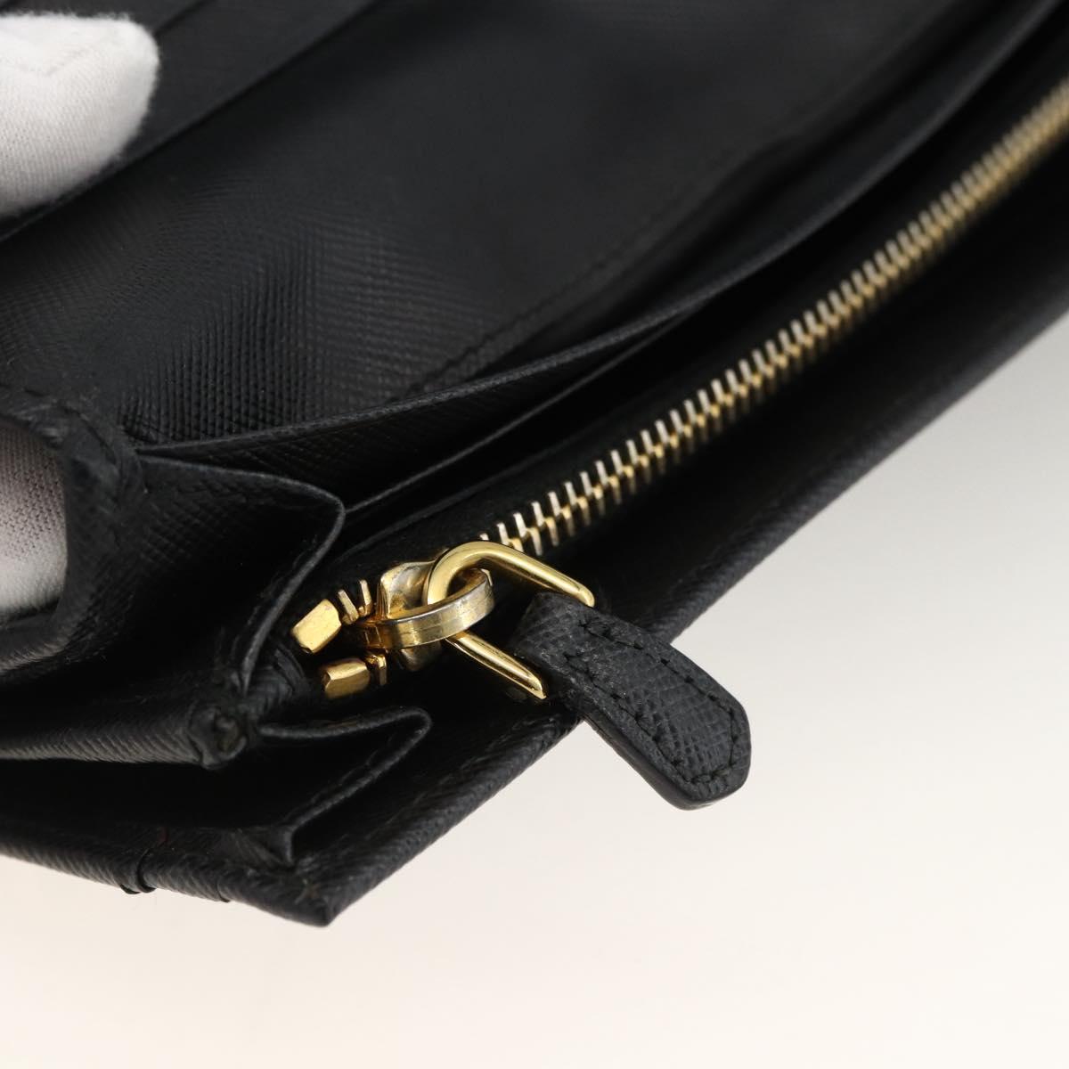 PRADA Long Wallet Safiano leather Black Gold Auth bs33777