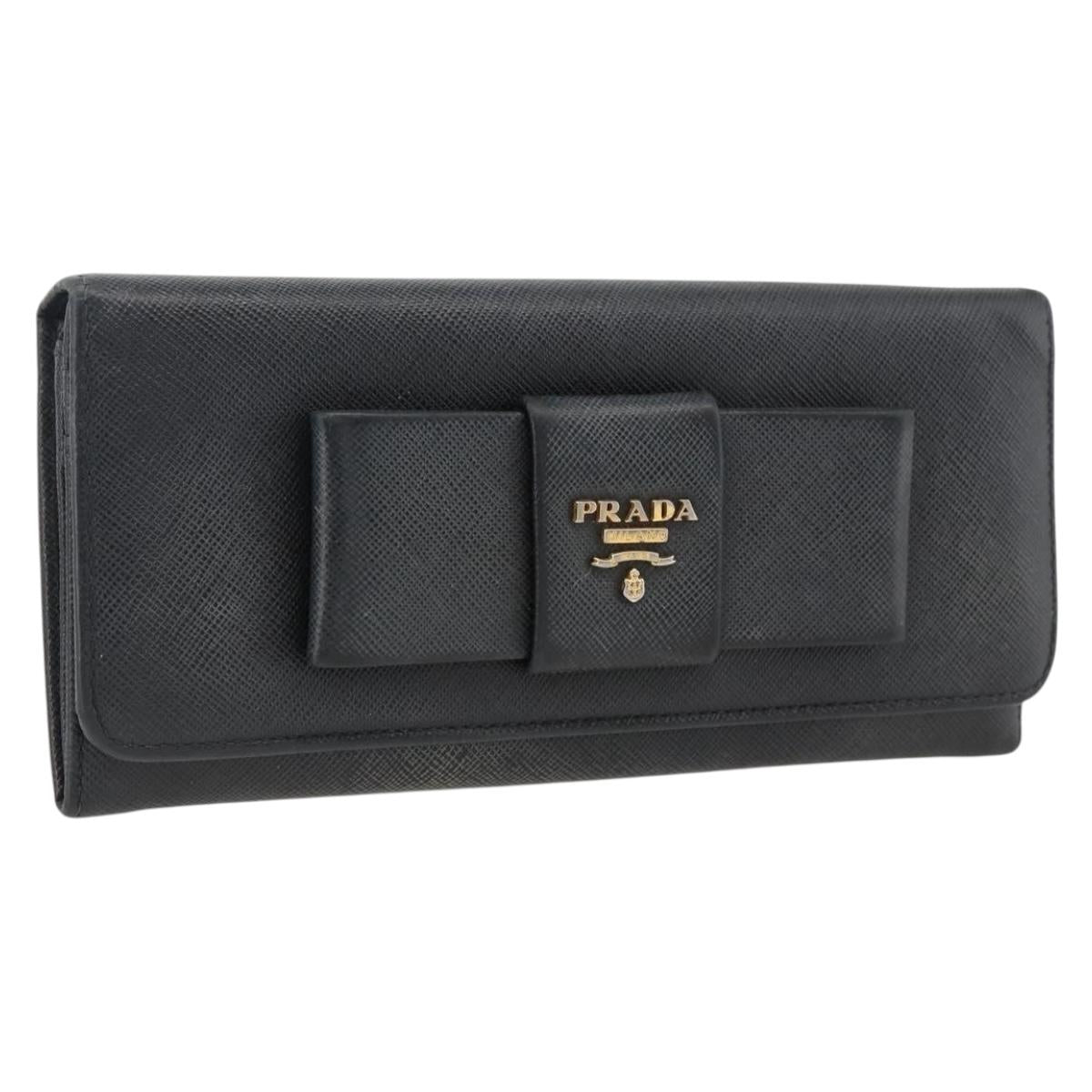 PRADA Long Wallet Safiano leather Black Gold Auth bs33777