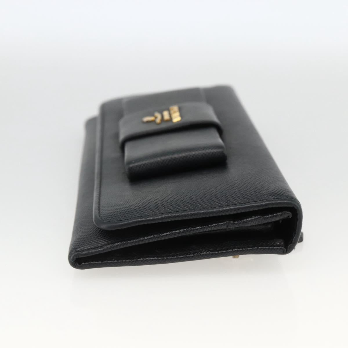 PRADA Long Wallet Safiano leather Black Gold Auth bs33777