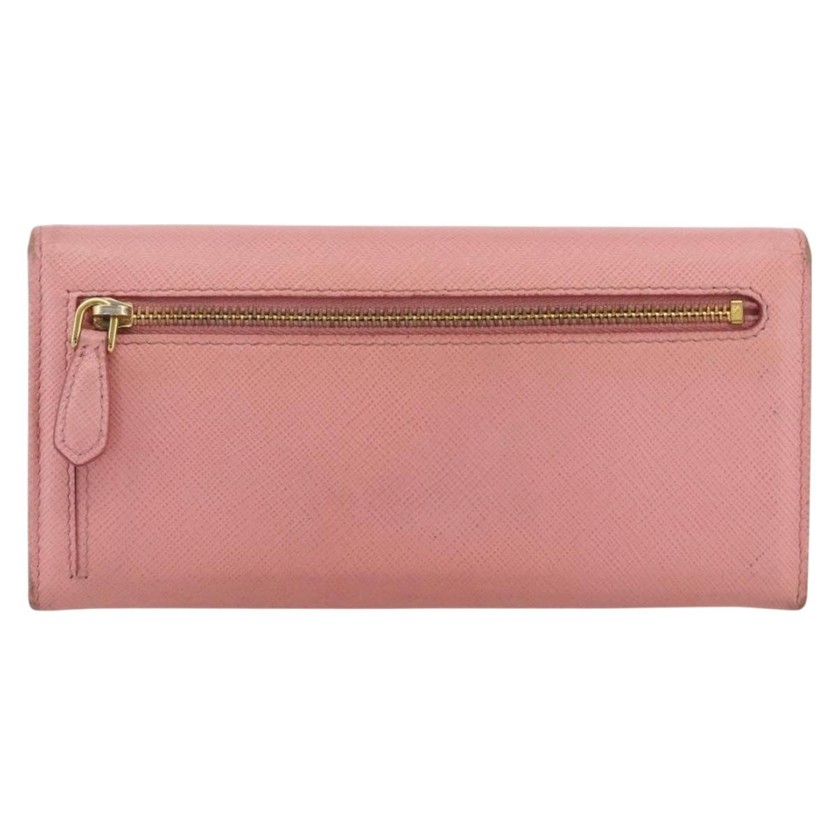 PRADA Long Wallet Safiano leather Pink Gold Auth bs33779