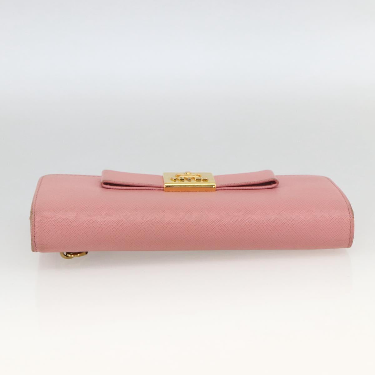 PRADA Long Wallet Safiano leather Pink Gold Auth bs33779