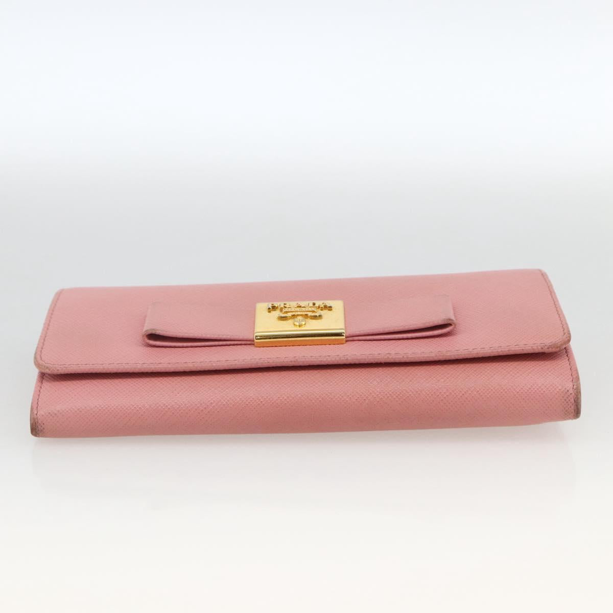 PRADA Long Wallet Safiano leather Pink Gold Auth bs33779