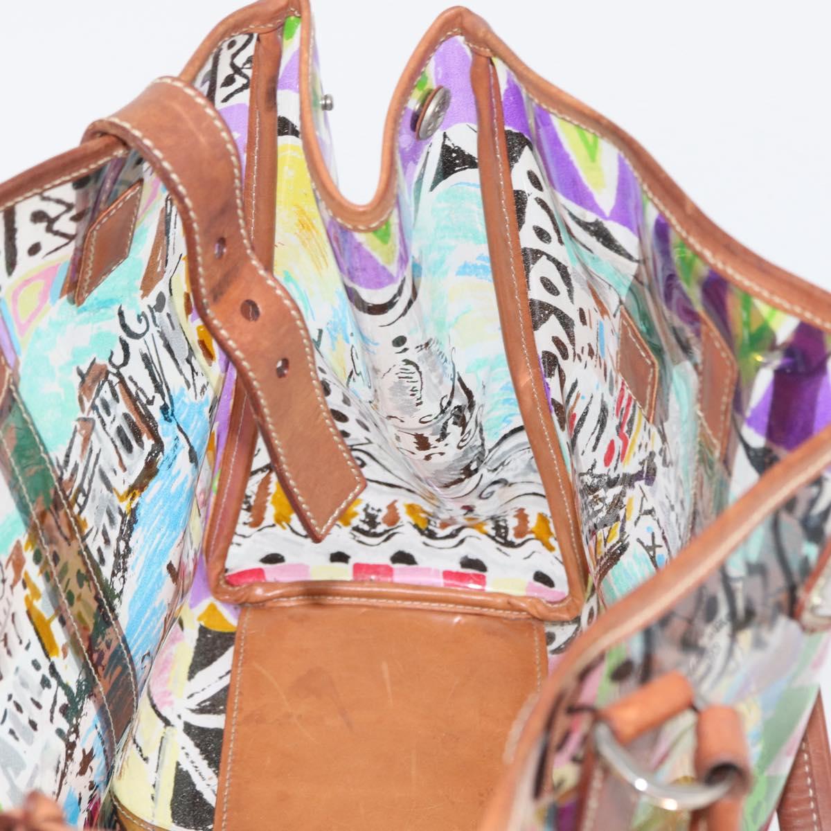 PRADA Tote Bag Vinyl Multicolor Silver Auth bs33781