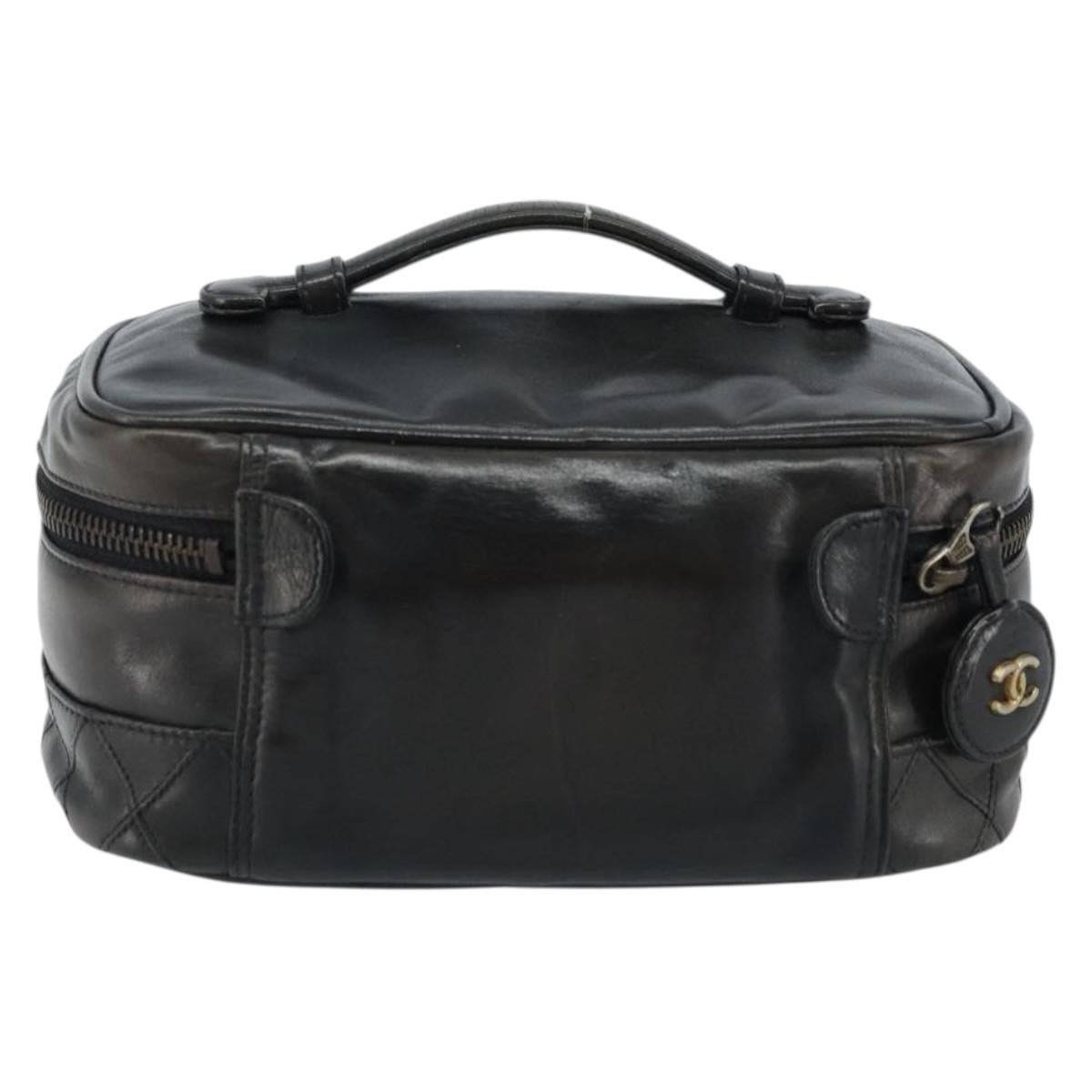 CHANEL Bicolore Vanity Hand Bag Leather Black CC Auth bs33805