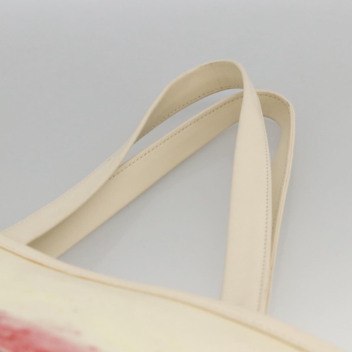 CHANEL Tote Bag Canvas Leather White Silver CC Auth bs33806