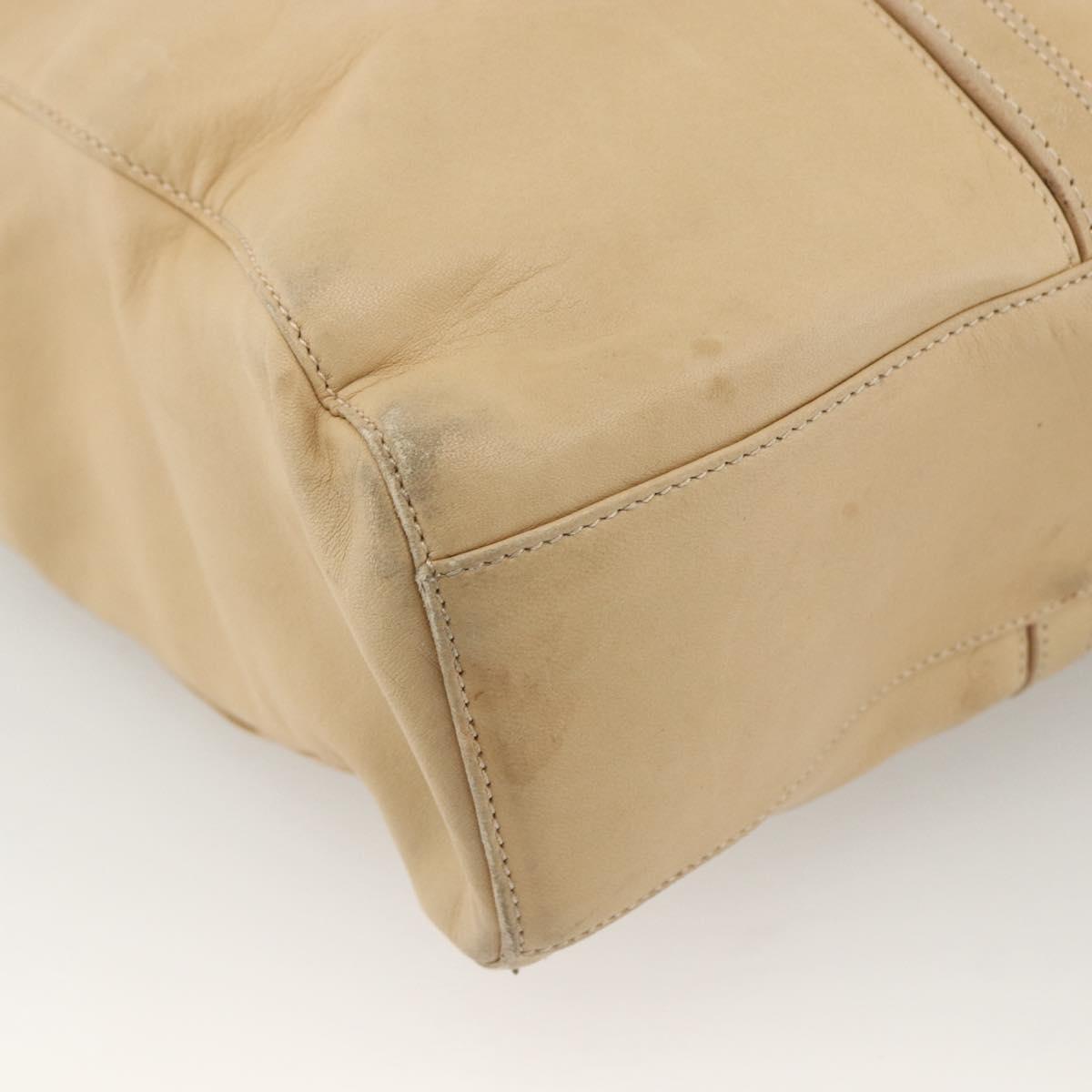 LOEWE Tote Bag Leather Beige Gold Auth bs33808
