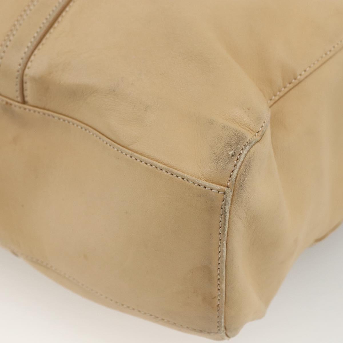 LOEWE Tote Bag Leather Beige Gold Auth bs33808