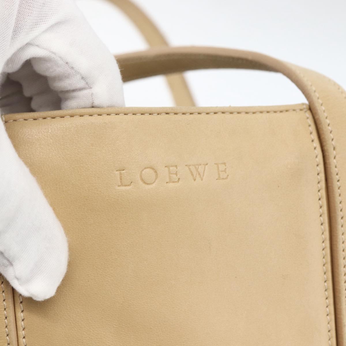 LOEWE Tote Bag Leather Beige Gold Auth bs33808