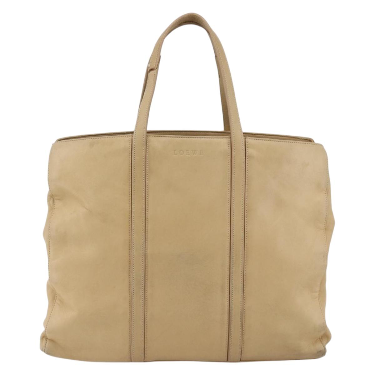 LOEWE Tote Bag Leather Beige Gold Auth bs33808
