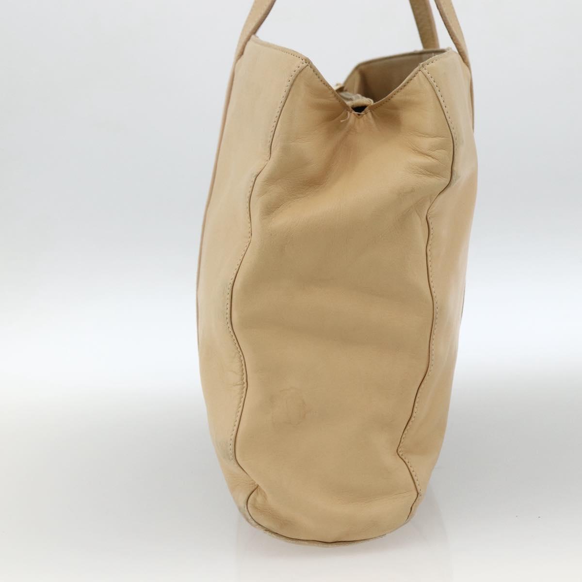 LOEWE Tote Bag Leather Beige Gold Auth bs33808