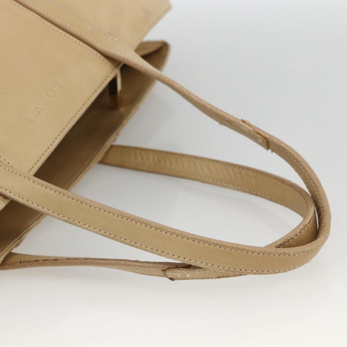 LOEWE Tote Bag Leather Beige Gold Auth bs33808