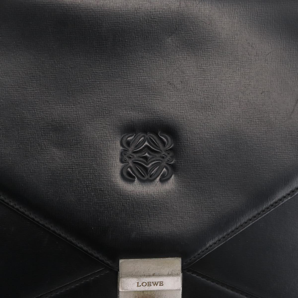 LOEWE Anagram Business Bag Leather Black Silver Auth bs33809