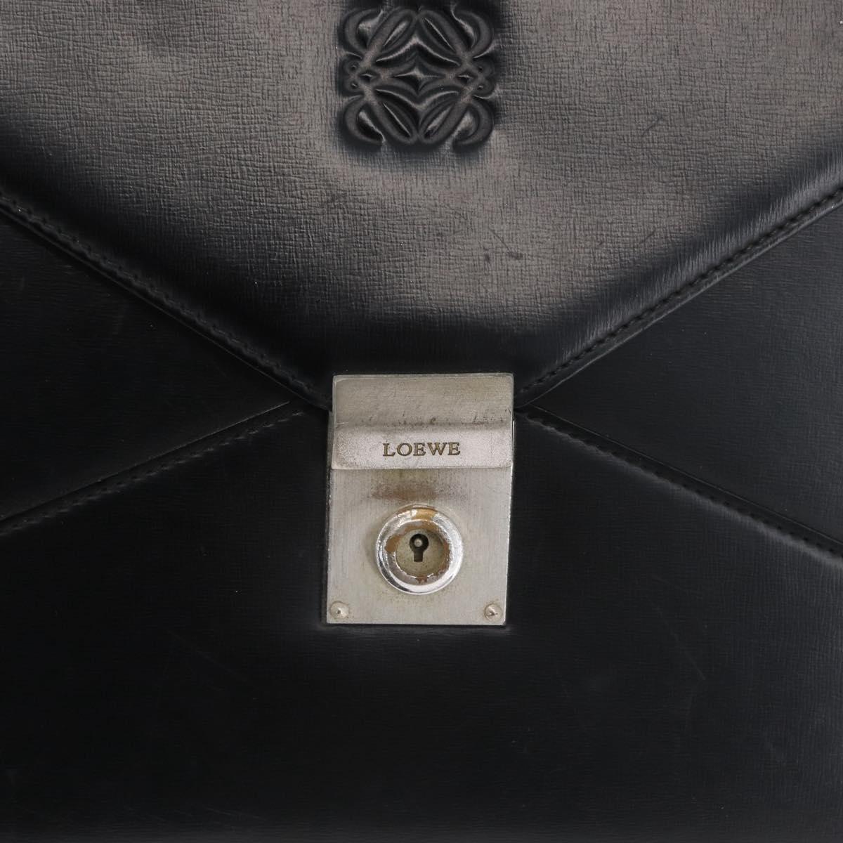 LOEWE Anagram Business Bag Leather Black Silver Auth bs33809
