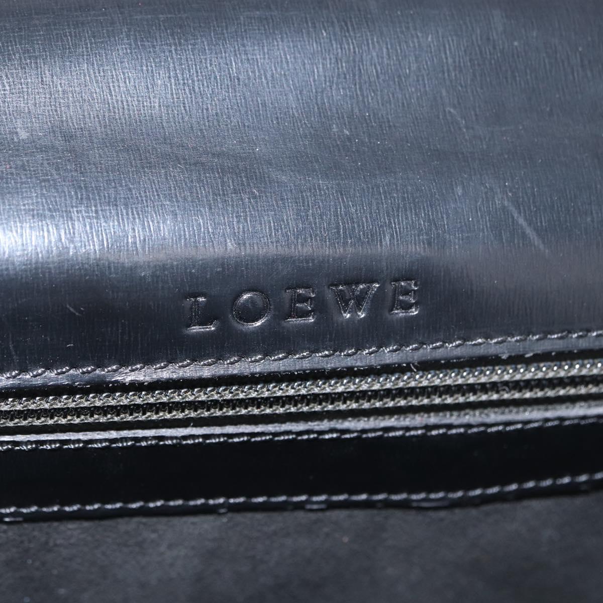 LOEWE Anagram Business Bag Leather Black Silver Auth bs33809