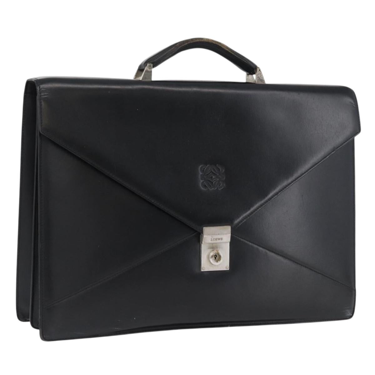 LOEWE Anagram Business Bag Leather Black Silver Auth bs33809