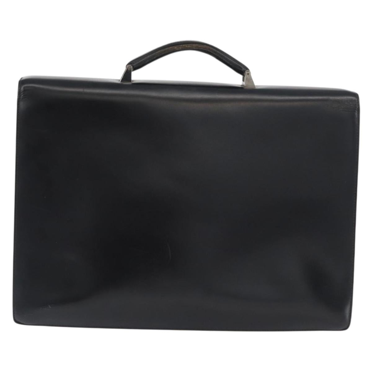 LOEWE Anagram Business Bag Leather Black Silver Auth bs33809
