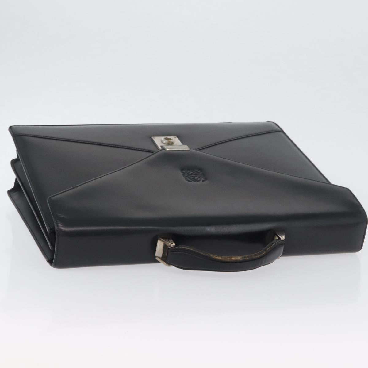 LOEWE Anagram Business Bag Leather Black Silver Auth bs33809