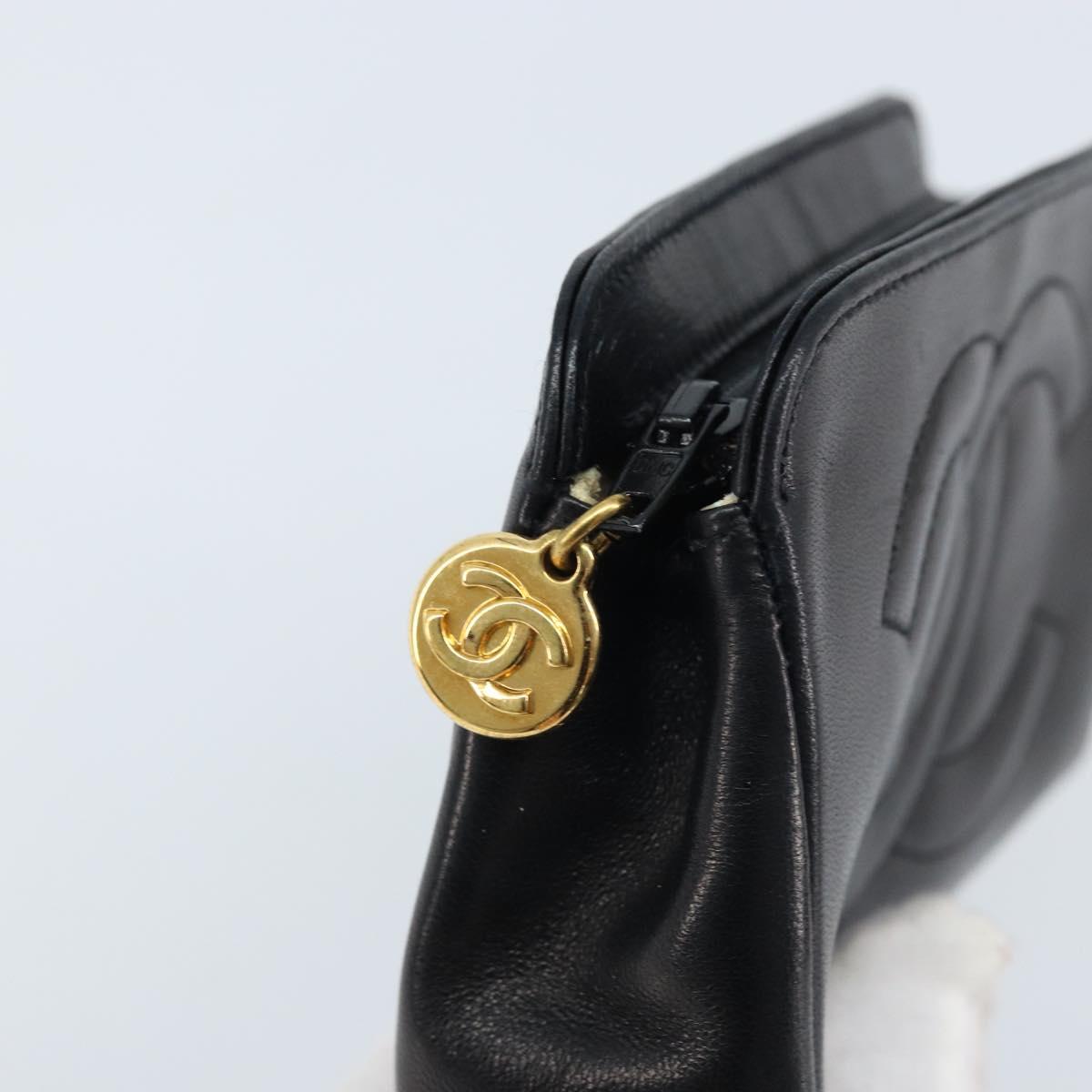 CHANEL Pouch Lamb Skin Black Gold CC Auth bs33811