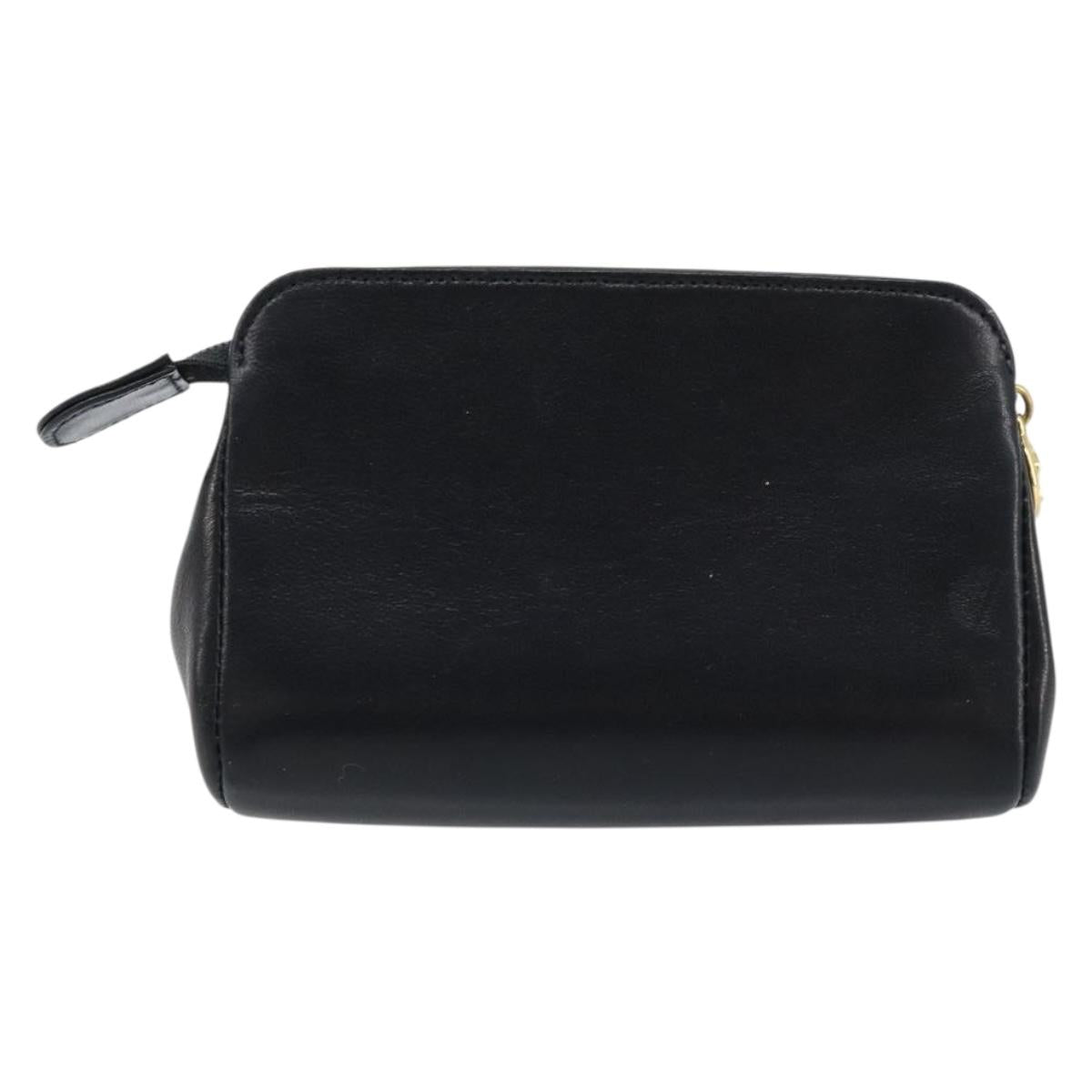 CHANEL Pouch Lamb Skin Black Gold CC Auth bs33811