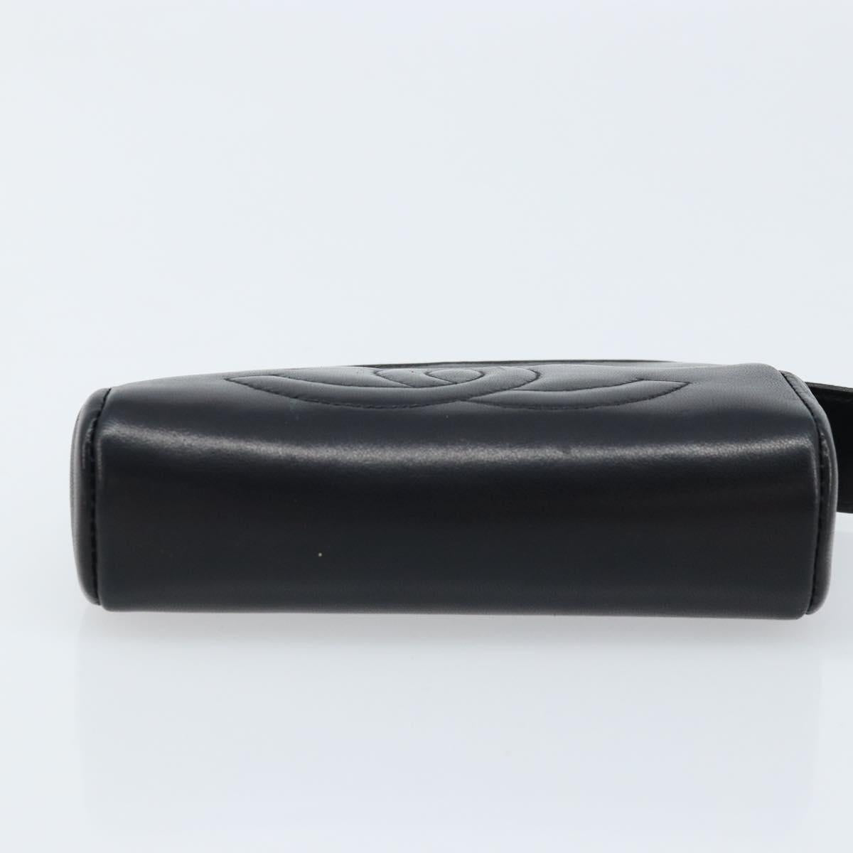 CHANEL Pouch Lamb Skin Black Gold CC Auth bs33811