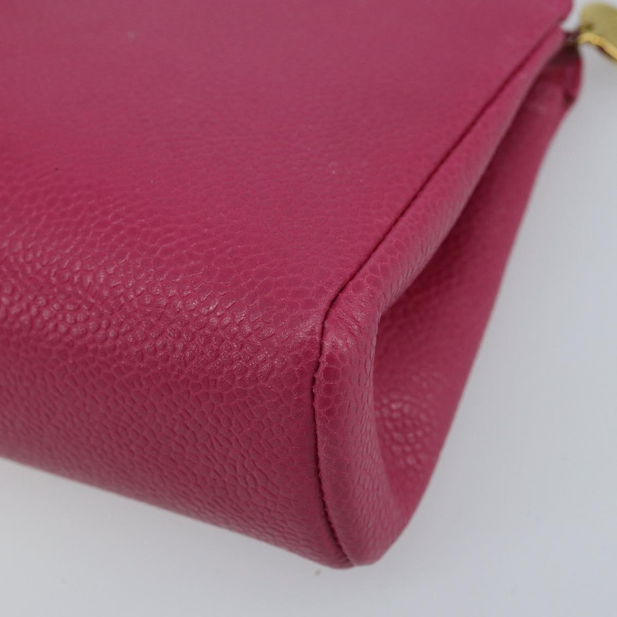 CHANEL COCO Mark Pouch Caviar Skin Pink Gold CC Auth bs33812