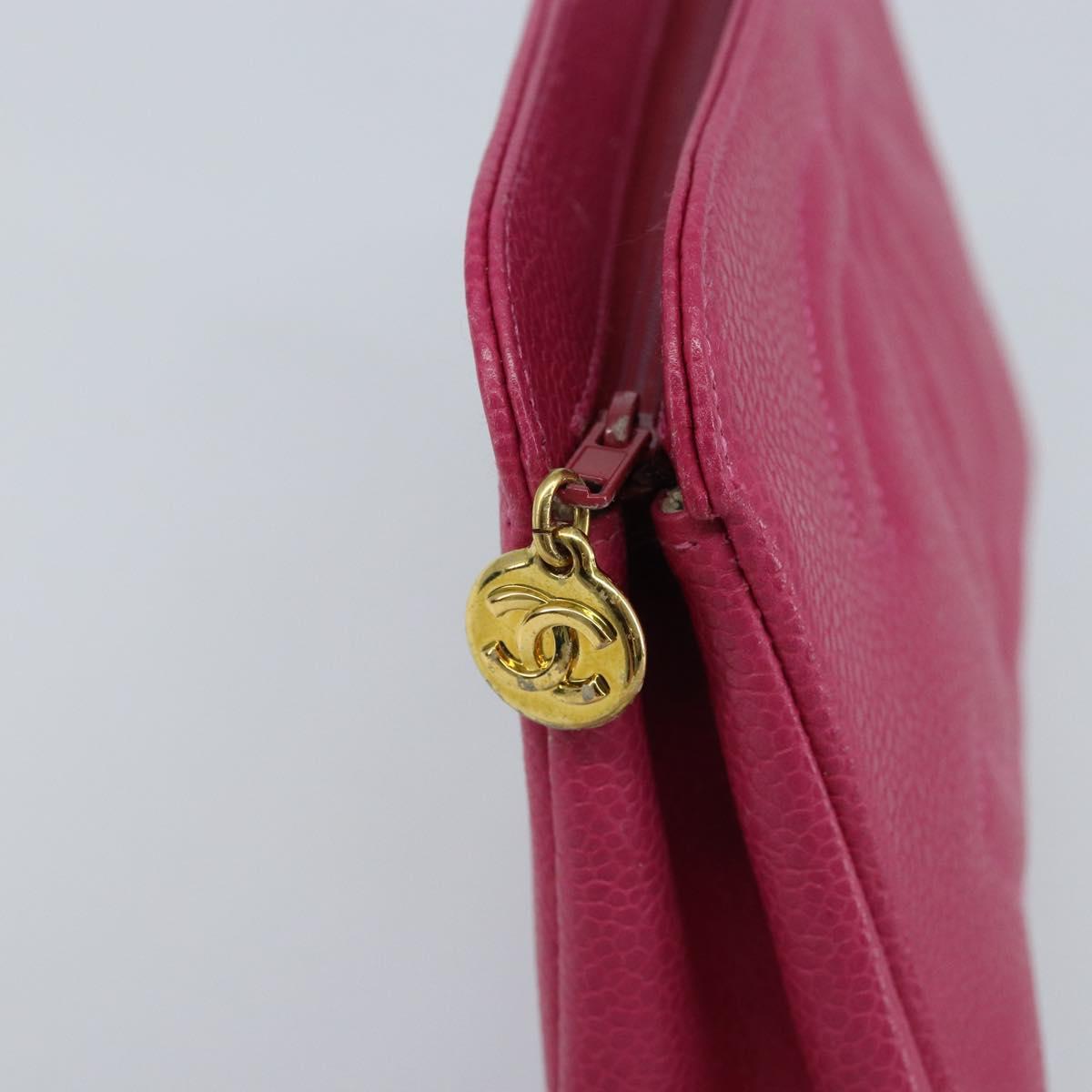 CHANEL COCO Mark Pouch Caviar Skin Pink Gold CC Auth bs33812