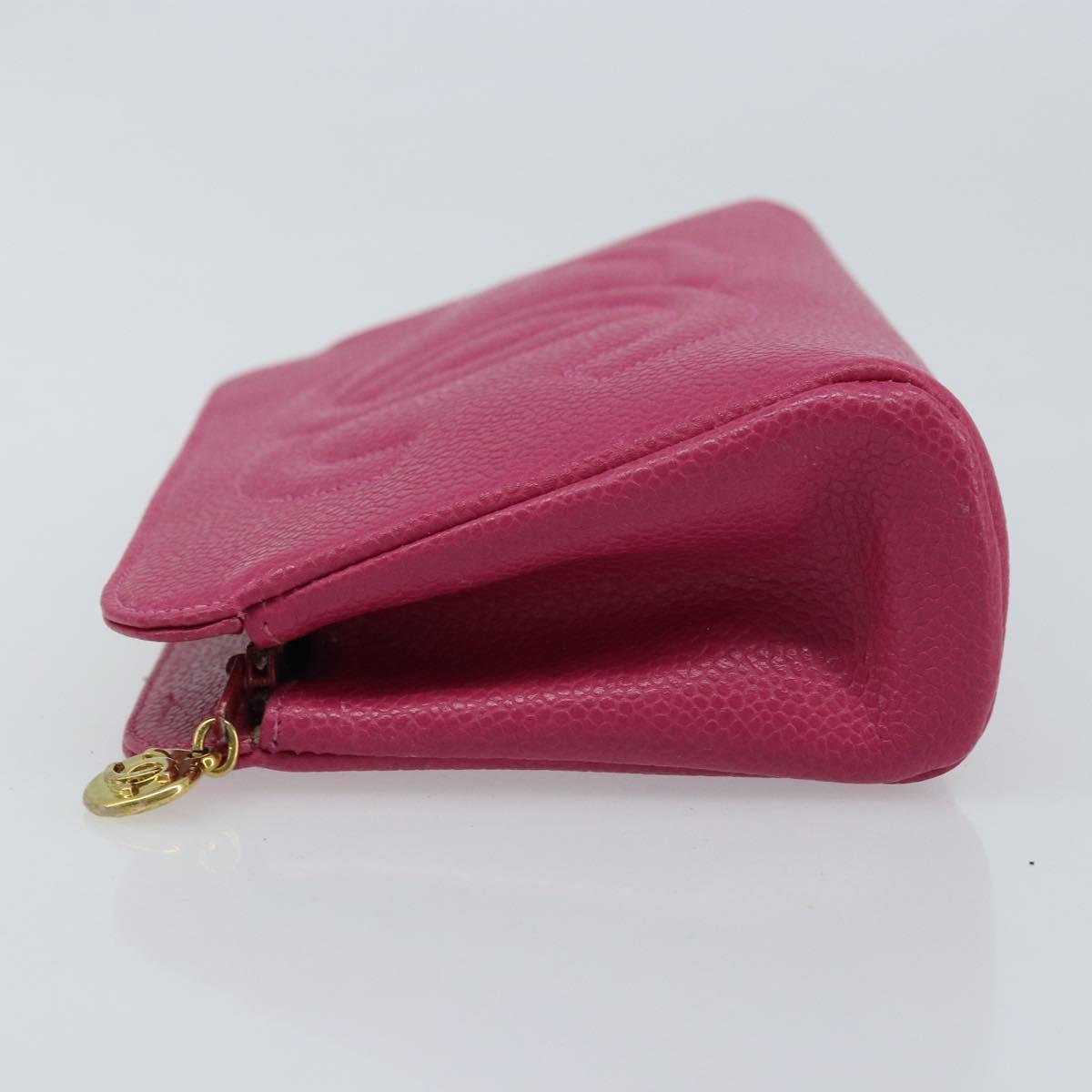 CHANEL COCO Mark Pouch Caviar Skin Pink Gold CC Auth bs33812