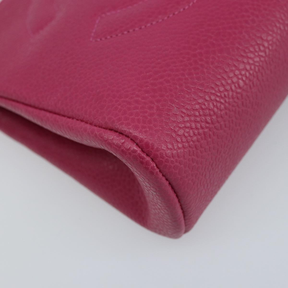 CHANEL COCO Mark Pouch Caviar Skin Pink Gold CC Auth bs33812
